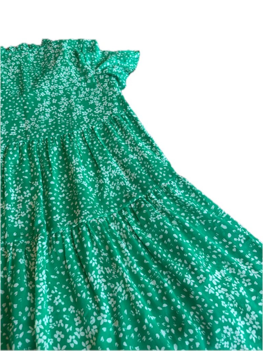 DKNY Green Floral Tiered Dress Ruffle V Neck Flutter Sleeve Size 14 Women's NWT - Picture 11 of 15